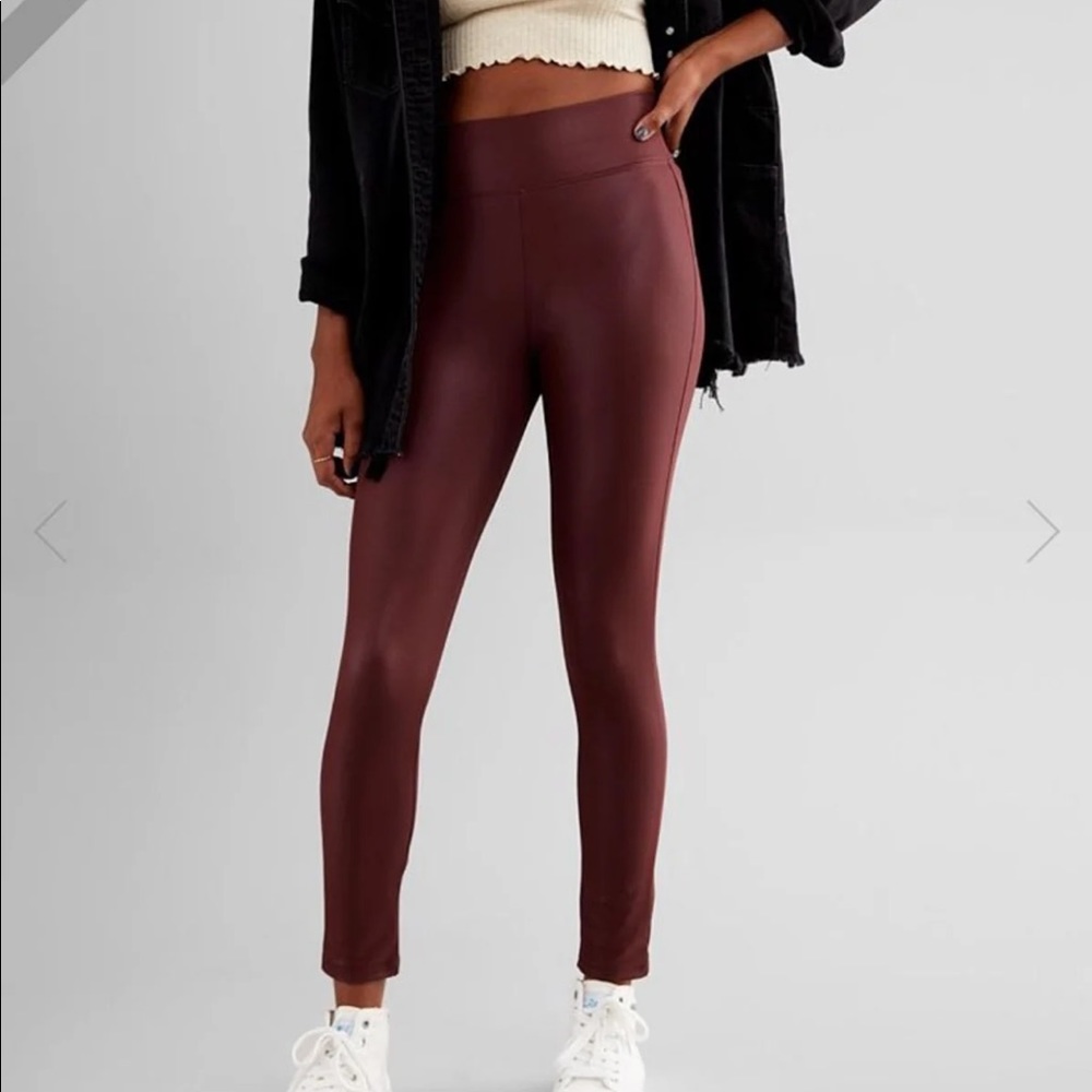 maroon faux faux leather leggings